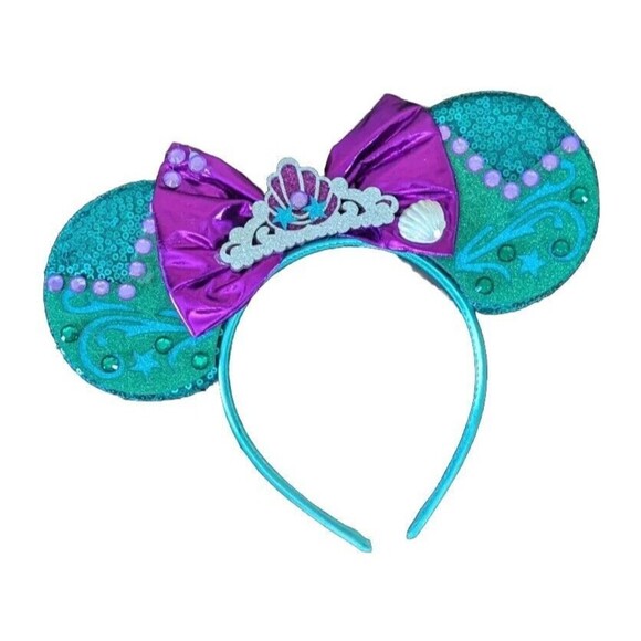 Disney Inspired ears headband Ariel Little Mermaid Sequin Headband Purple Teal - Picture 1 of 4